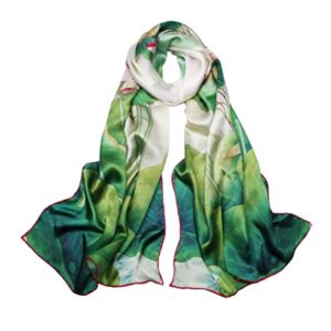 Smi&Love Women's Mulberry Silk Scarf Floral Print Satin Long Scarf Wrap Shawl (HY05), 170cmx53cm