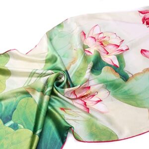 Smi&Love Women's Mulberry Silk Scarf Floral Print Satin Long Scarf Wrap Shawl (HY05), 170cmx53cm