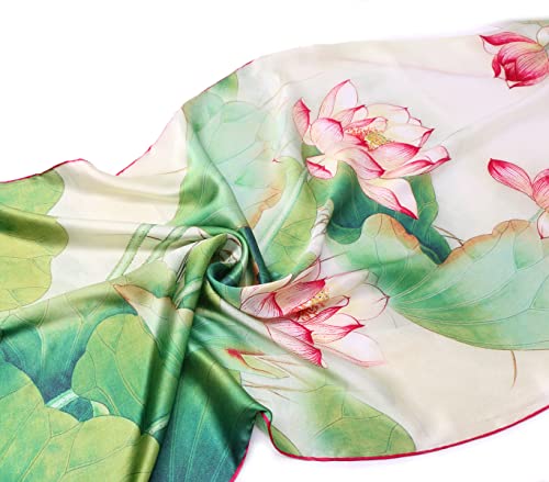 Smi&Love Women's Mulberry Silk Scarf Floral Print Satin Long Scarf Wrap Shawl (HY05), 170cmx53cm