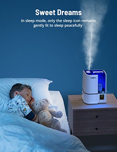 Humidifiers for Bedroom, Upgrade 4L Cool Mist Humidifiers with Humidistat, PARIS RHÔNE Smart Vaporizer humidifier for Home Large Room, LED Display, Quiet Operation, Sleep Mode, 24H Timer, Night Light