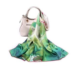 Smi&Love Women's Mulberry Silk Scarf Floral Print Satin Long Scarf Wrap Shawl (HY05), 170cmx53cm