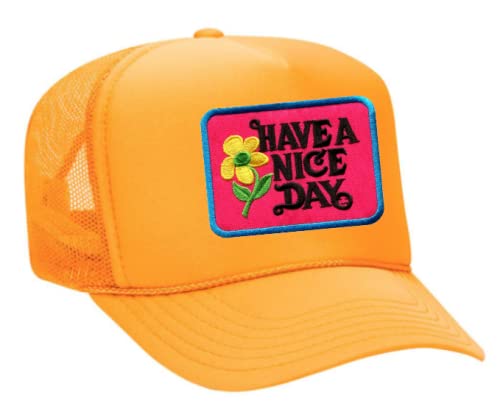 Have A Nice Day Vintage Patch Trucker Hat (Yellow/Pink)