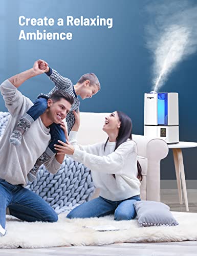 Humidifiers for Bedroom, Upgrade 4L Cool Mist Humidifiers with Humidistat, PARIS RHÔNE Smart Vaporizer humidifier for Home Large Room, LED Display, Quiet Operation, Sleep Mode, 24H Timer, Night Light