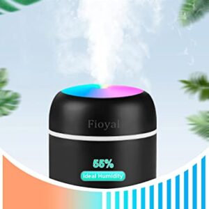 Portable Mini Humidifier, Fioyal RGB Light Small Humidifiers for Bedroom, Car, Desktop, 2 Cool Mist Modes, Quiet(300ML, Black)