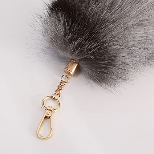 Emivery Real Fur Fox Tail Keychain Soft Fluffy Animal Tail Bag Keychain Handbag Hook Pendant Hanging Keyring Gift