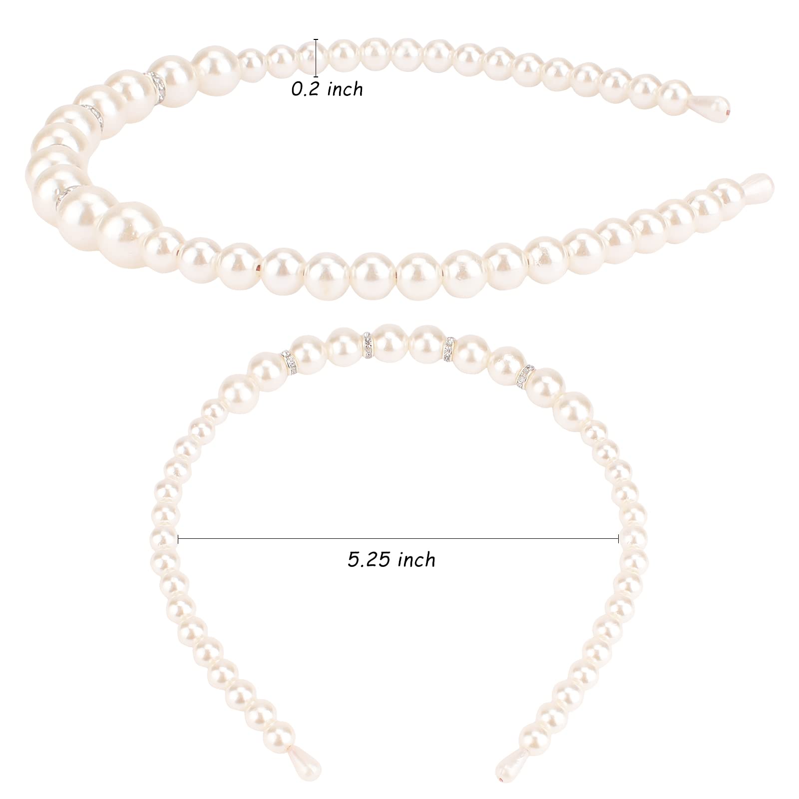 AMCAMI White Pearl Rhinestones Sparkly Beaded Hair Accessories: 6 PCS Headbands, Hair Hoops for Women, Girls - diademas para mujer de moda