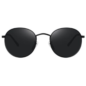 meetsun small round polarized sunglasses for women men classic retro metal frame sun glasses uv400 all black