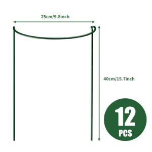 12 Pack Plant Support Stakes,4mm Thick Metal Peony Support,Plant Cage with Twist Ties & Plant Labels,15.7 Inch Plant Supports for Outdoor & Indoor Plants - Peony,Tomato,Hydrangea,Rose,Vine