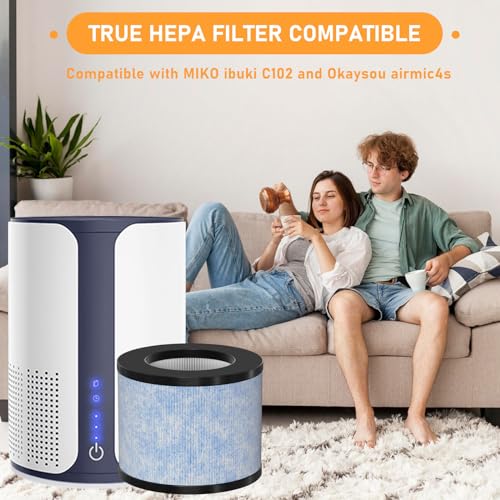 Allisfresh C102 MA-01CW True HEPA Replacement Filter Compatible with Miko Ibuki C102 Air Cleaner Purifier and Okaysou AirMic4S, True HEPA Filter Set, 2 Pack