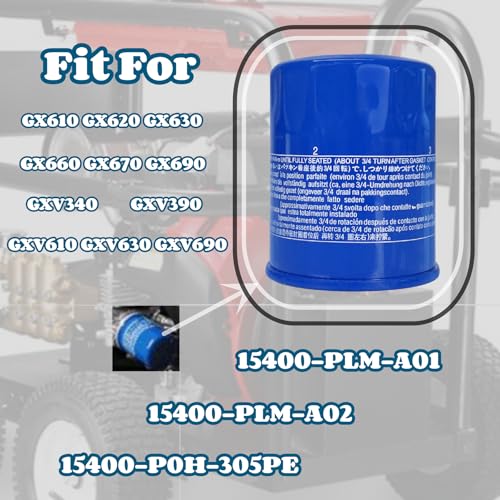 Kvjicdo GX610 GX620 GX660 Oil Filter Compatible with Hnoda GX630 GX670 GX690 GXV340 GXV390 GXV610 GXV630 GXV690 Engine Rep 15400-PLM-A02 15400-PLM-A01 15400-P0H-305PE (4 Pack)