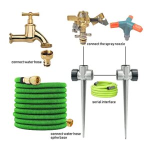 Hourleey 2 Pack Brass Impact Lawn Sprinklers for Yard, Heavy Duty Adjustable Pulsating Water Sprinkler Head with Aluminum Alloy Spike Base for Large Area Patio Garden