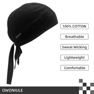 Cotton Doo Rag Pirate Hat Black Breathable Skull Caps Head Wraps Helmet Liner Beanie Dew Rag Hat for Men and Women (Black)