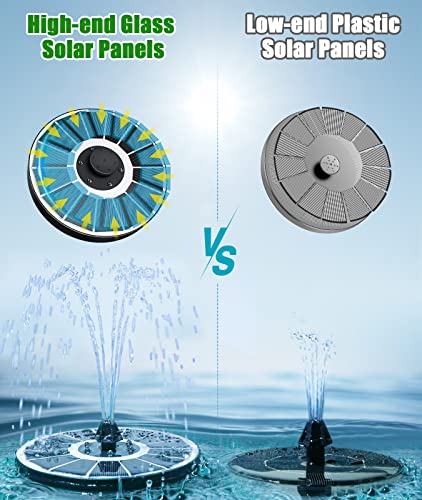 SZMP Solar Fountain 2024 Upgraded 100% Glass Panel, 3.5W Floating Solar Powered Water Pump Built-in 2000 Battery with 7 Nozzle & 4 Fixer, Solar Bird Bath Fountains for Garden, Pond, Outdoor (White)