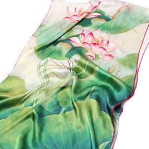 Smi&Love Women's Mulberry Silk Scarf Floral Print Satin Long Scarf Wrap Shawl (HY05), 170cmx53cm