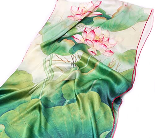 Smi&Love Women's Mulberry Silk Scarf Floral Print Satin Long Scarf Wrap Shawl (HY05), 170cmx53cm