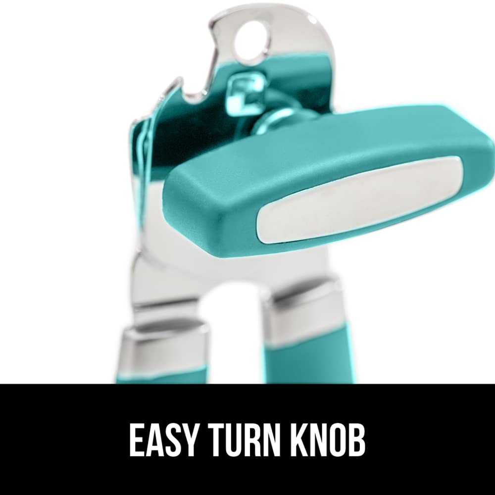 The Original Gorilla Grip Heavy Duty Stainless Steel Smooth Edge Manual Can Opener and Bottle Openers, Soft Handle Rust Proof Oversized Handheld Easy Turn Knob, Multifunctional Kitchen Tool, Turquoise