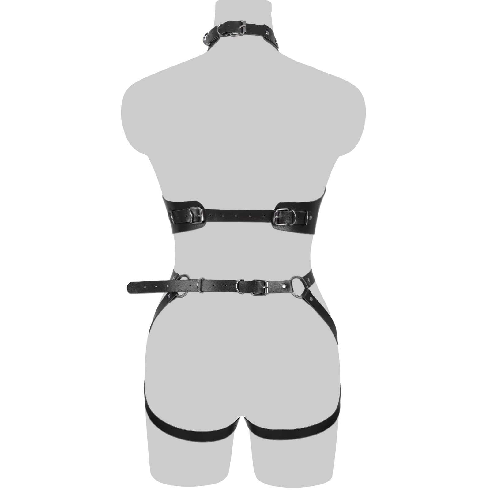 Waist Garter belt Punk Full body harness for women Photography Dance Rock Halloween Leather cage Chest strap set (Black)