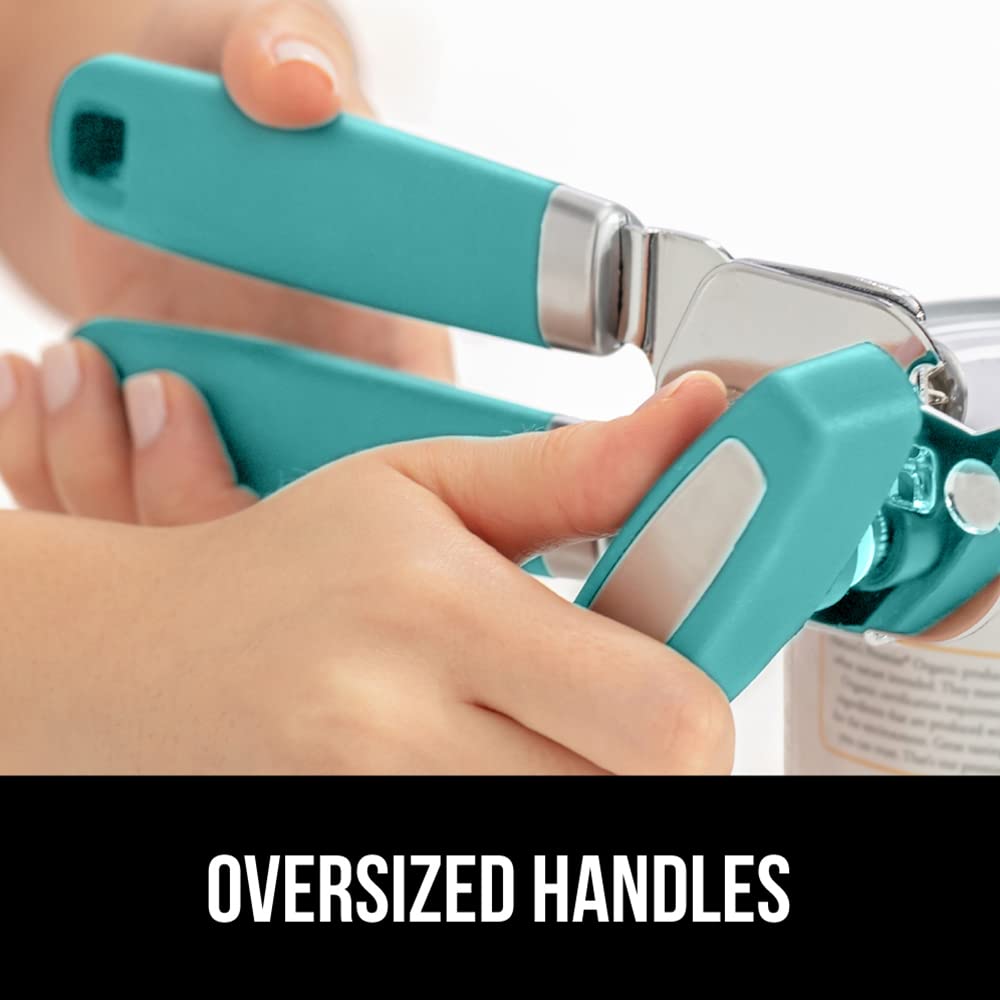 The Original Gorilla Grip Heavy Duty Stainless Steel Smooth Edge Manual Can Opener and Bottle Openers, Soft Handle Rust Proof Oversized Handheld Easy Turn Knob, Multifunctional Kitchen Tool, Turquoise