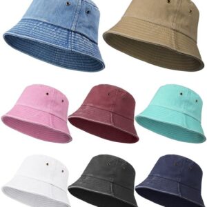 Geyoga 8 Pack Cotton Bucket Hat Foldable Packable Fishing Hat Beach Cap for Kids Teen Girls Women Men (Elegant Colors)