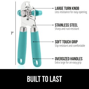 The Original Gorilla Grip Heavy Duty Stainless Steel Smooth Edge Manual Can Opener and Bottle Openers, Soft Handle Rust Proof Oversized Handheld Easy Turn Knob, Multifunctional Kitchen Tool, Turquoise