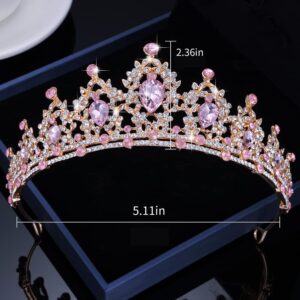 Kamirola -Pink Wedding Crystal Tiaras and Crowns for Women, Royal Queen Headband Princess Quinceanera headbands for women Prom Valentine's Day,Birthday Pageant Party（01）