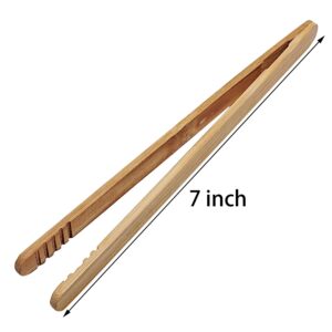 12 Pcs Bamboo Tongs 7 Inch Bamboo Toast Tongs for Serving Pickle Muffin, Cheese Fruits Salad, Toast & Bread