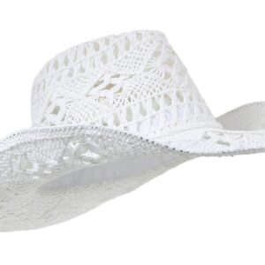 EOZY Men & Women's Summer Cowboy Cowgirl Straw Hat Hollow Out Woven Roll Up Wide Brim Hat/White