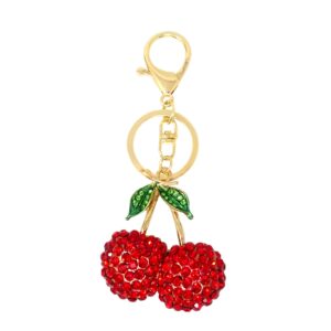 Honbay 1PCS Rhinestone Cherry Keychain Sparkling Fruit Cherry with Leaves Keyring in A Box for Bag Purse Wallet Cellphone or Car Pendant