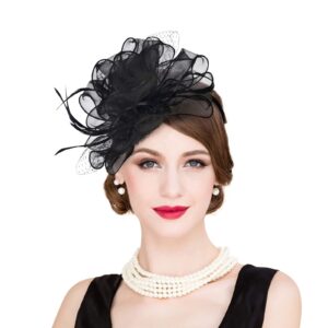 2024 Kentucky Derby Hats for Women Girls Ladies, Organza Church Tea Party Wedding Funeral Fascinator Hat UV Protection Sun Hat Black