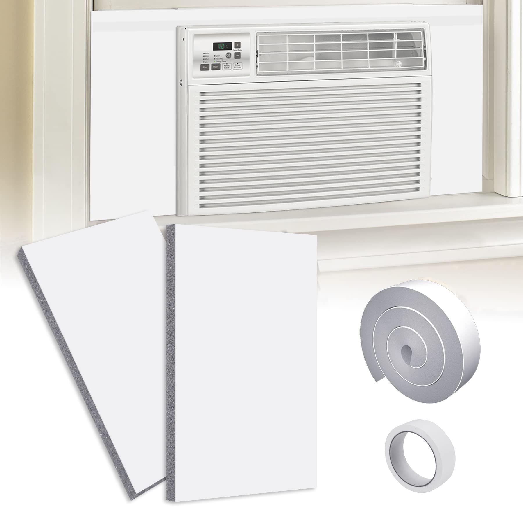 Wintcomfort Window Air Conditioner Surround Insulation Panels, White AC Side Insulated Foam Panel with Top Seal Strip for Indoor Window AC Unit