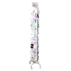 32 Adjustable Pockets Display Rack 5x7 7x5 up to 8.5" Wide X 8" Tall Cards, 1.27" deep Pockets, Double Tier Greeting Post Card Christmas Holiday Spinning Rack Stand White 10095-WHITE-2D