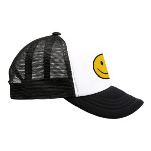 lycycse Smile Face Trucker Hat Retro Mesh Baseball Cap with Smile Patch Foam Neon High Crown Y2K Hats for Men Women (Black)