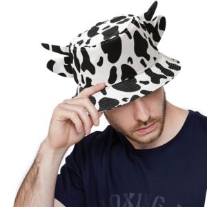 Cow Print Bucket Hat Beach Sun Hat Fishing Hat for Women Men Summer Sun Protection Fisherman Hat with Horns Ears