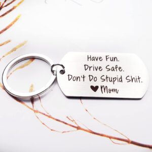 Sharink Have Fun Drive Safe Don't Do Stupid Shit Keychain Gift from Mom Birthdays Graduation holiday Gift for New Driver Teenage Daughter Son