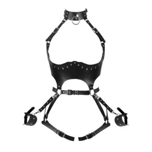 waist garter belt punk full body harness for women photography dance rock halloween leather cage chest strap set (black)