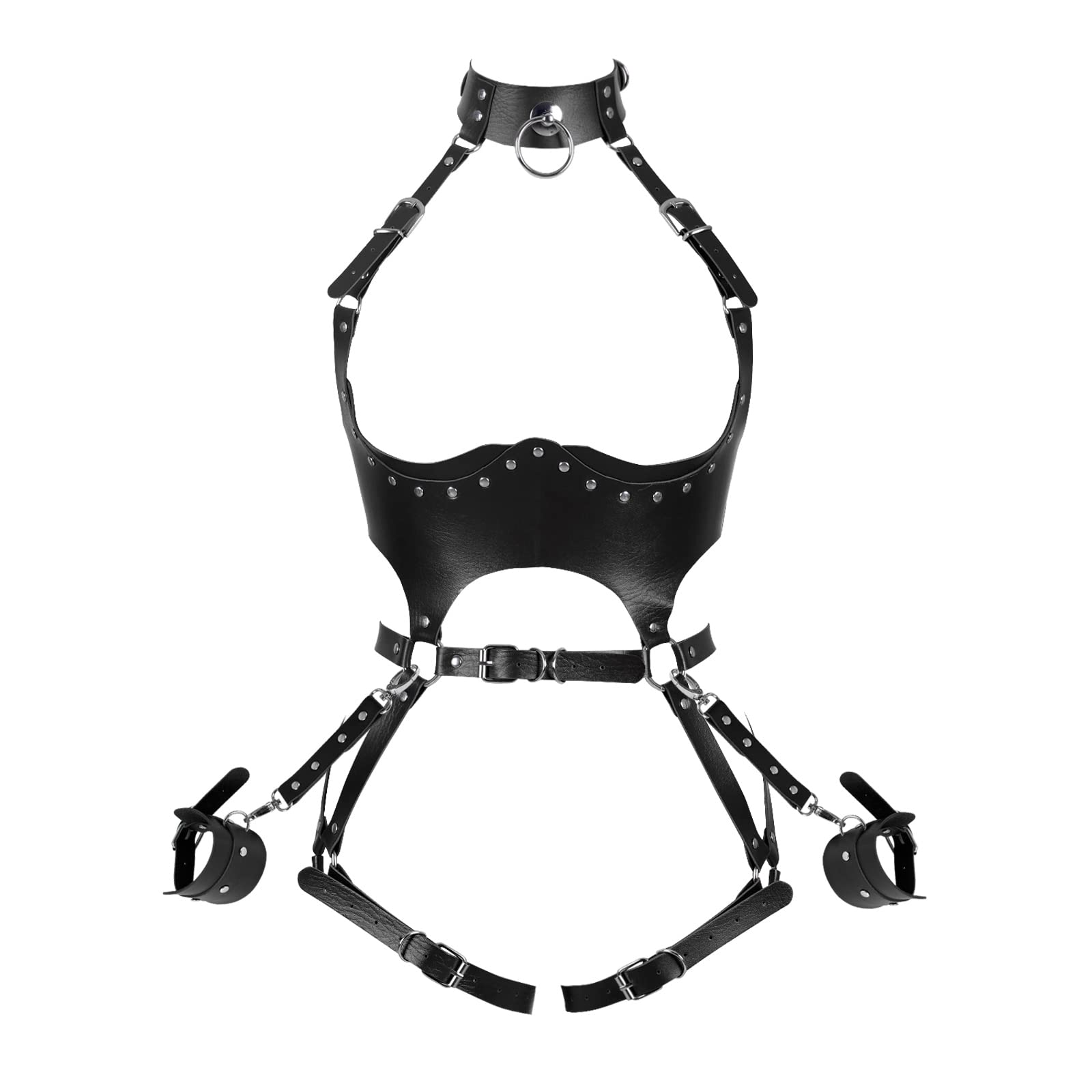 Waist Garter belt Punk Full body harness for women Photography Dance Rock Halloween Leather cage Chest strap set (Black)