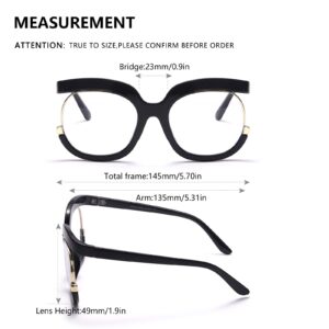 Rmerom Blue Light Blocking Oversized Glasses Stylish Fake Round Eyeglasses for Women UV400 Protection Eyewear GVA9051 (Black/Anti-blue)