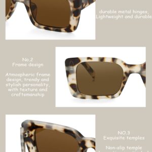 Onrtry Rectangle Sunglasses for Women Men Vintage Fashion Sun Glasses (Beige Tortoise/Brown Lens)