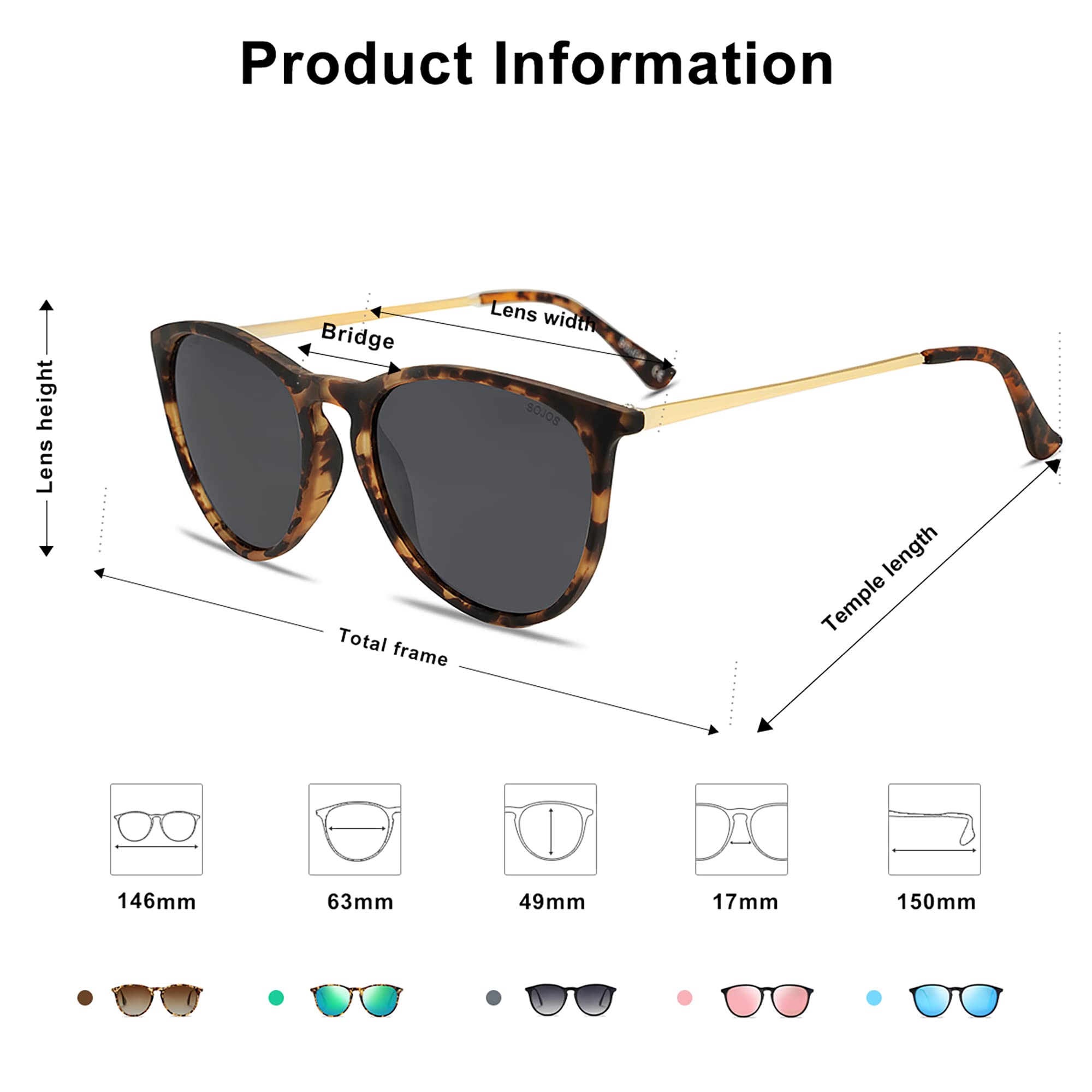 SOJOS Polarized Sunglasses for Women Men Round Classic Vintage Style TR90 SJ2091 (Amber+Grey, 63)