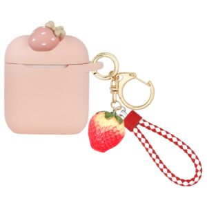 wonhibo for airpod case, cute kawaii cover for airpods 1 and 2 generation with keychain (strawberry)