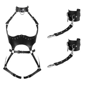 Waist Garter belt Punk Full body harness for women Photography Dance Rock Halloween Leather cage Chest strap set (Black)