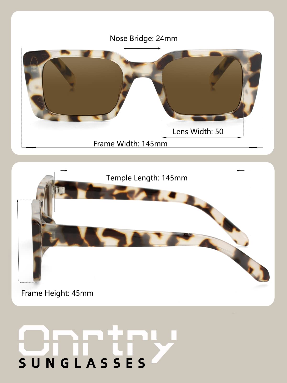 Onrtry Rectangle Sunglasses for Women Men Vintage Fashion Sun Glasses (Beige Tortoise/Brown Lens)