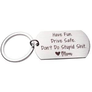 Sharink Have Fun Drive Safe Don't Do Stupid Shit Keychain Gift from Mom Birthdays Graduation holiday Gift for New Driver Teenage Daughter Son