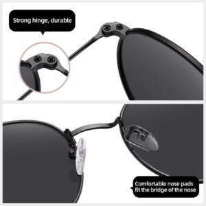 MEETSUN Small Round Polarized Sunglasses for Women Men Classic Retro Metal Frame Sun Glasses UV400 All Black