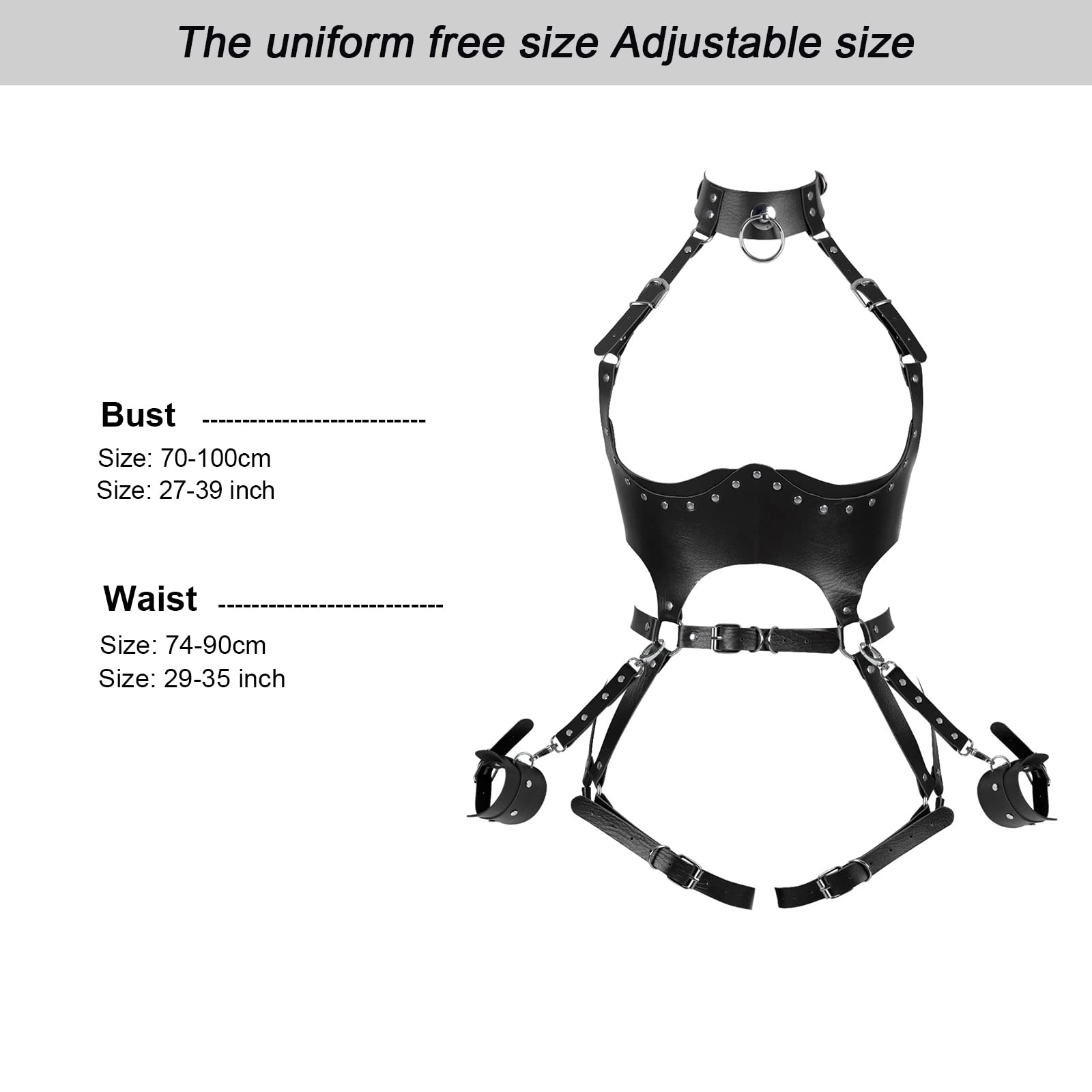 Waist Garter belt Punk Full body harness for women Photography Dance Rock Halloween Leather cage Chest strap set (Black)