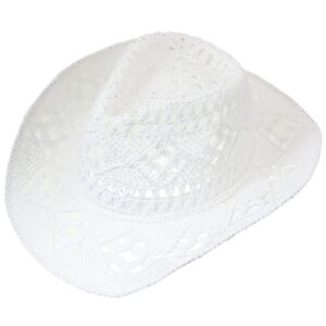 EOZY Men & Women's Summer Cowboy Cowgirl Straw Hat Hollow Out Woven Roll Up Wide Brim Hat/White