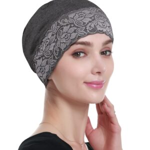 Lace Turban Head Wrap Head Coverings for Women Sleep Caps for Women Short Hair Grey