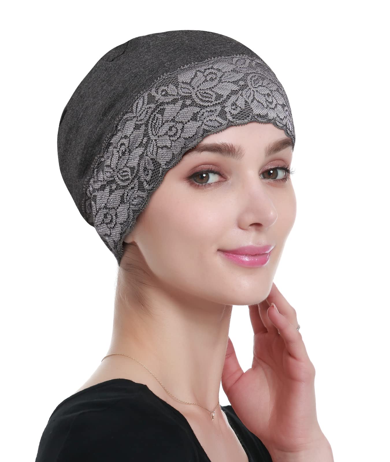 Lace Turban Head Wrap Head Coverings for Women Sleep Caps for Women Short Hair Grey