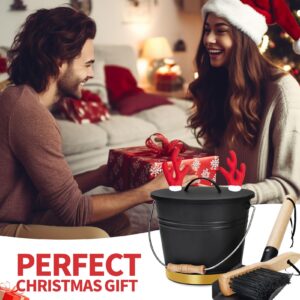 Mini Ash Bucket with Lid,Shovel & Hand Broom,Galvanized Steel Metal Charcoal Container, Coal Bucket with Handle,Tool Set Accessories for Fireplace Indoor & Outdoor, Fire Pit, Wood Burning Stove.Golden