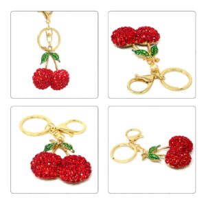 Honbay 1PCS Rhinestone Cherry Keychain Sparkling Fruit Cherry with Leaves Keyring in A Box for Bag Purse Wallet Cellphone or Car Pendant